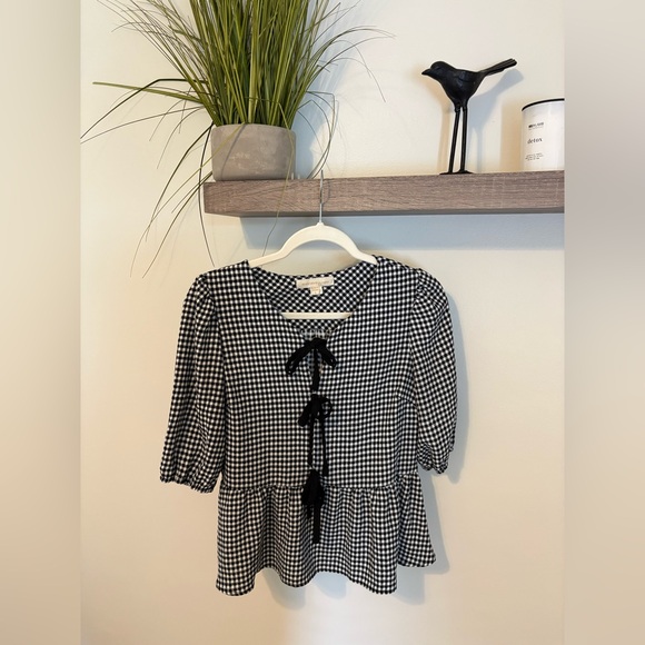 Monteau Other - Monteau Black and White Gingham Peplum Top with Bow Ties